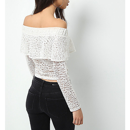 river island moccasin,jacques-vertuk Skirts Cream lace deep frill bardot top Bardot / Cold Shoulder Tops Tops women