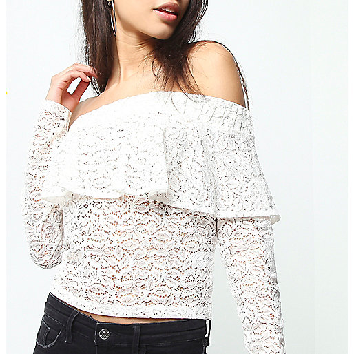 river island moccasin,jacques-vertuk Skirts Cream lace deep frill bardot top Bardot / Cold Shoulder Tops Tops women