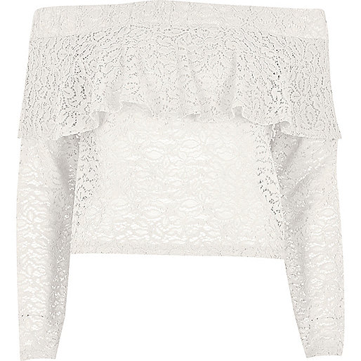 river island moccasin,jacques-vertuk Skirts Cream lace deep frill bardot top Bardot / Cold Shoulder Tops Tops women