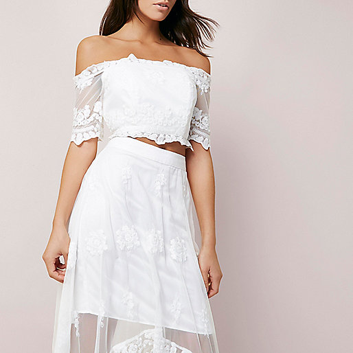 river island burgundy dress,jacques-vertuk Outlet Cream lace embroidered bardot crop top women 701653