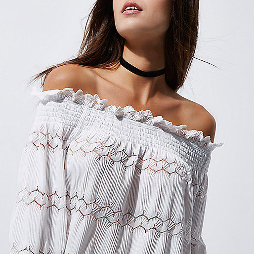 river island backless dress,jacques-vertuk Mens Cream lace shirred bardot top Bardot / Cold Shoulder Tops Tops women