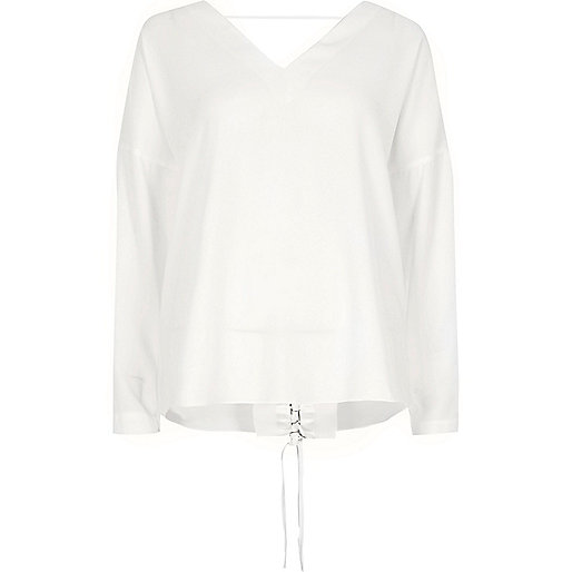 feather trim dress river island,jacques-vertuk Website Uk Cream lace-up back long sleeve top Blouses Tops women