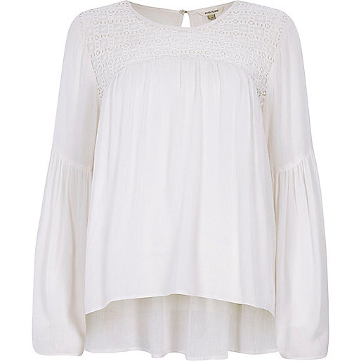 jacques-vertuk Cream lace yoke bell sleeve top 698777 women Tops