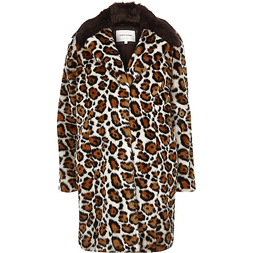 jacques-vertuk Cream leopard print faux fur coat 685836 women Coats / Jackets