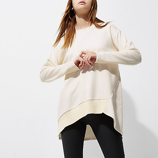 river island chain sandals,jacques-vertuk Suits For Women Cream long sleeve ribbed detail sweatshirt Hoodies / Sweatshirts Tops women