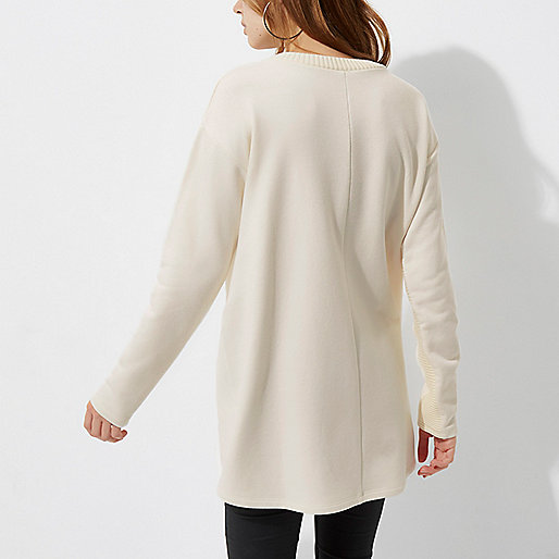 river island white coat,jacques-vertuk South Africa Cream long sleeve ribbed detail sweatshirt women 707528