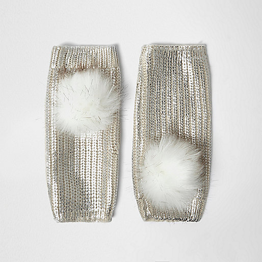 jacques-vertuk Cream metallic knit pom pom handwarmers 693223 women Accessories