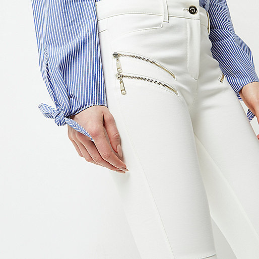 asos river island,jacques-vertuk Outlet Cream ponte zip detail skinny pants women 699067