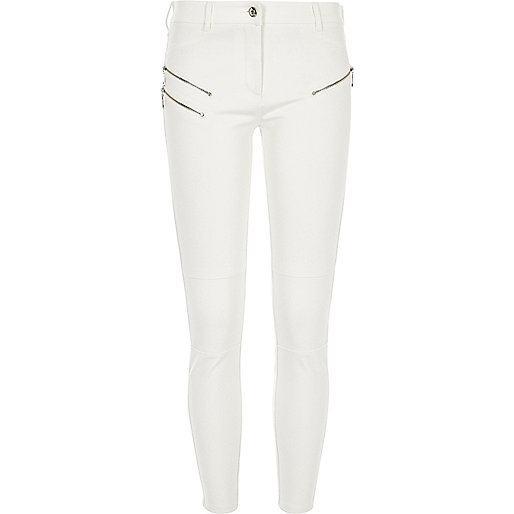 jacques-vertuk Cream ponte zip detail skinny pants 699067 women Trousers Skinny Trousers