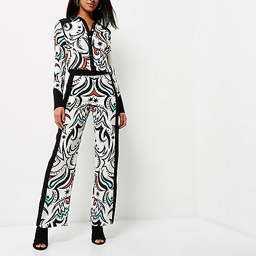 river island belted aviator jacket in black,jacques-vertuk Online Shopping Sale Cream print palazzo pants Pants Sale women