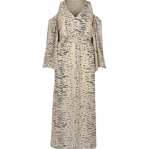 jacques-vertuk Cream printed cold shoulder maxi dress 703858 women Dresses