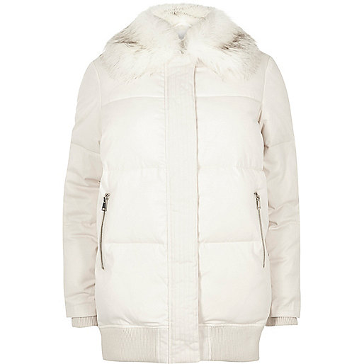 jacques-vertuk Cream puffer coat with faux fur trim 690206 women Coats / Jackets