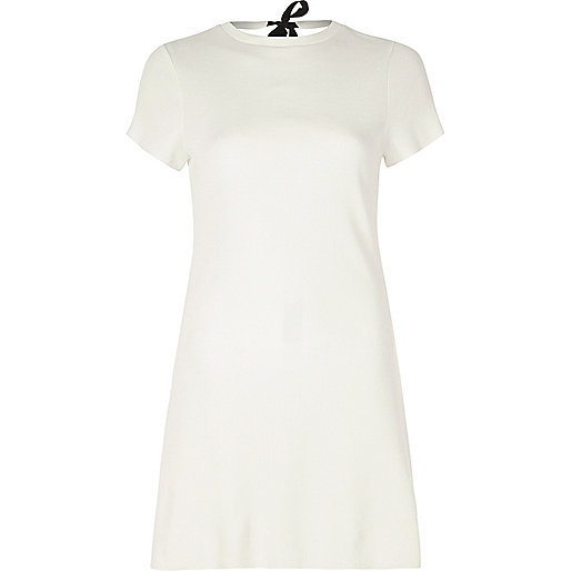 jacques-vertuk Cream ribbed tie back short sleeve tunic 701703 women Seasonal Offers