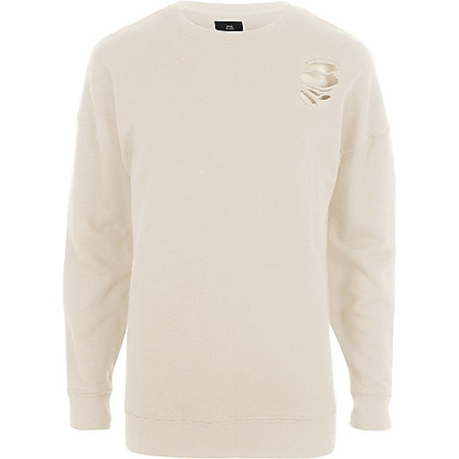 jacques-vertuk Cream ripped oversized sweatshirt 301509 men Hoodies / Sweatshirts Sweatshirts