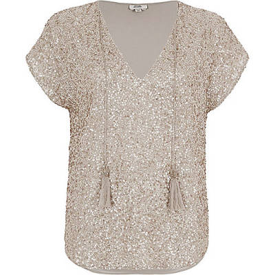 beige boots river island,Black And White Kimono jacques-vertuk Cream sequin embellished tassel T-shirt Blouses Tops women