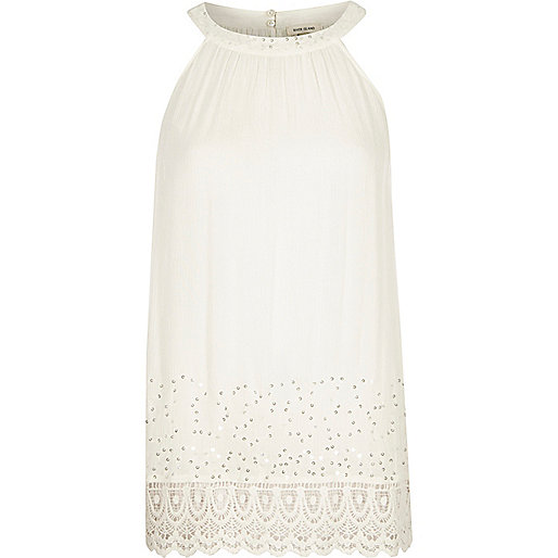 river island relaxed fit jeans,jacques-vertuk Official Cream sequin lace hem sleeveless top Tops Sale women