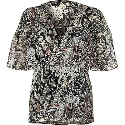 jacques-vertuk Cream snake print frill cape top 695867 women Tops