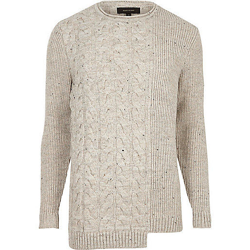 jacques-vertuk Cream spliced cable knit sweater 298886 men Jumpers / Cardigans