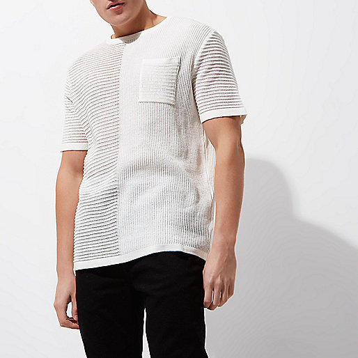 river island white bag,jacques-vertuk Fashion Cream spliced knitted oversized top T-Shirts / Tanks Sale men