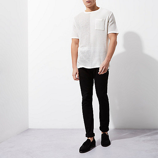 river island white bag,jacques-vertuk Fashion Cream spliced knitted oversized top T-Shirts / Tanks Sale men