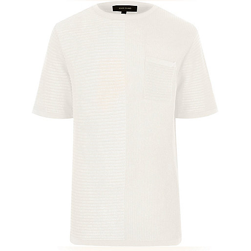 river island white bag,jacques-vertuk Fashion Cream spliced knitted oversized top T-Shirts / Tanks Sale men