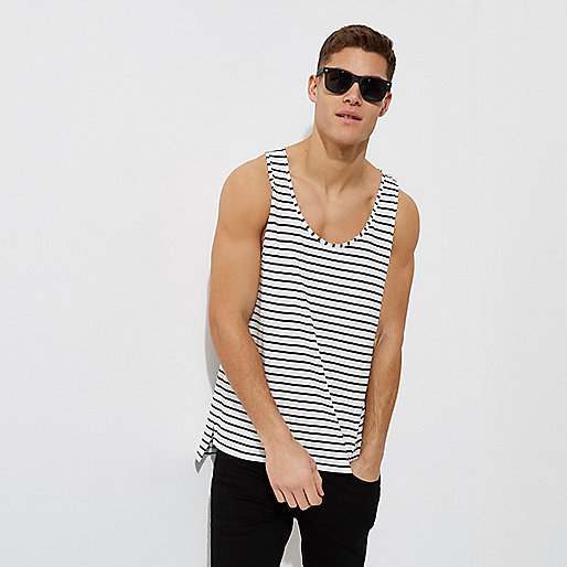 river island flared jeans,jacques-vertuk Outlet Cream stripe print casual tank T-Shirts / Tanks Sale men