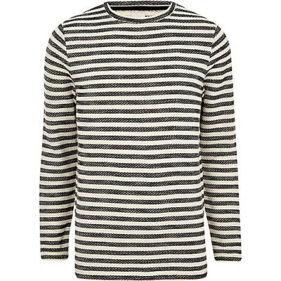 jacques-vertuk Cream stripe print slim fit long sleeve top 302435 men Jumpers / Cardigans Jumpers