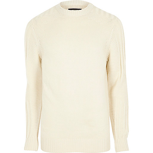 jacques-vertuk Cream textured crew neck knit sweater 299848 men Jumpers / Cardigans