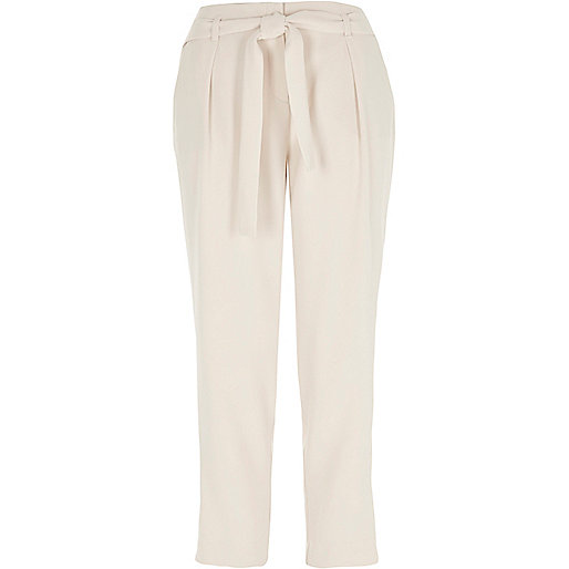 jacques-vertuk Cream tie waist tapered pants 709226 women Trousers Tapered Trousers