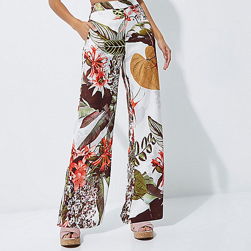 river island red ruched dress,jacques-vertuk New Season Cream tropical print wide leg pants Pants Sale women