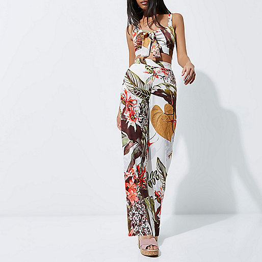 river island red ruched dress,jacques-vertuk New Season Cream tropical print wide leg pants Pants Sale women