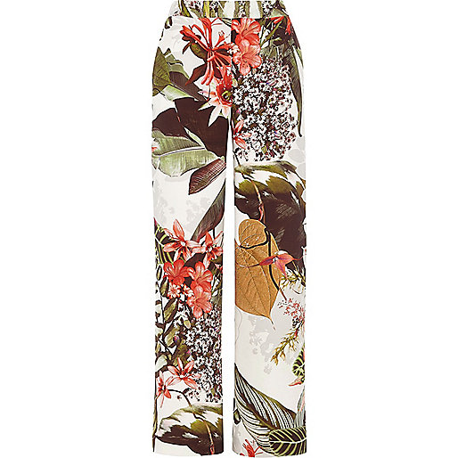 river island red ruched dress,jacques-vertuk New Season Cream tropical print wide leg pants Pants Sale women