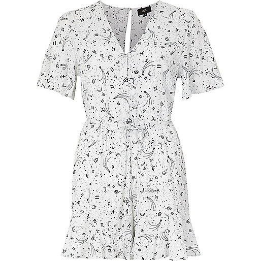 river island french bulldog bag,jacques-vertuk Online Nederland Cream zodiac print tea dress style romper Rompers Rompers / Jumpsuits women