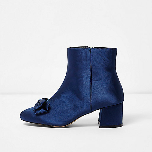 jacques-vertuk Dark blue bow satin block heel ankle boots 706462 women Shoes / Boots Boots