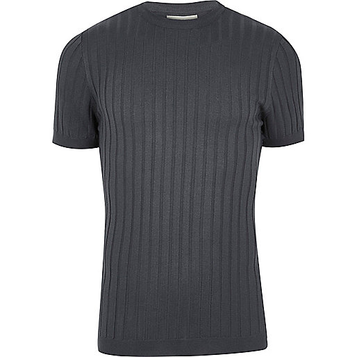 jacques-vertuk Dark blue chunky ribbed muscle fit T-shirt 298906 men T-Shirts / Vests