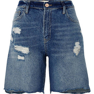 jacques-vertuk Dark blue distressed denim boyfriend shorts 697688 women Holiday Shop