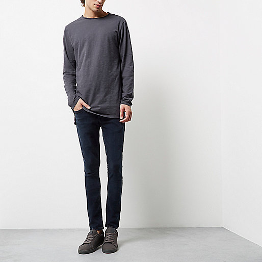 river island black plimsolls,jacques-vertuk Sale Dark blue longline long sleeve T-shirt men 297421