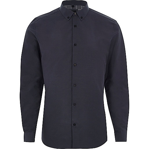 jacques-vertuk Dark blue micro gingham check slim fit shirt 303750 men Shirts Long Sleeve Shirts