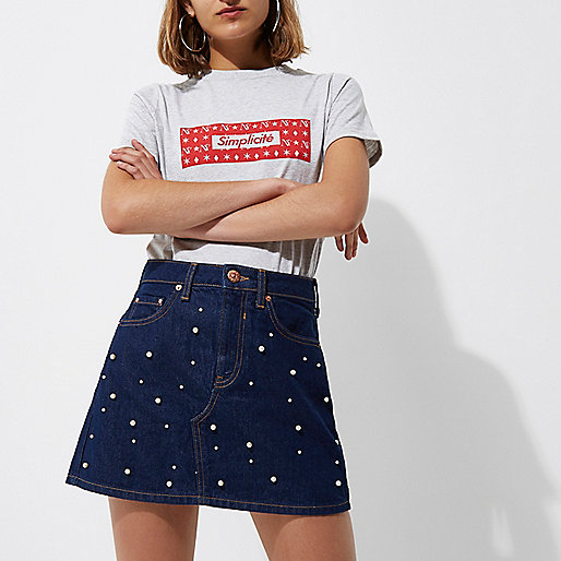 blue high waisted bum sculpt skinny jeans,Embellished Jacket jacques-vertuk Dark blue pearl embellished denim skirt Mini Skirts Skirts women