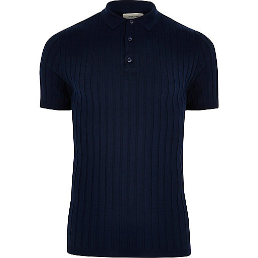 jacques-vertuk Dark blue ribbed muscle fit polo shirt 298043 men Jumpers / Cardigans