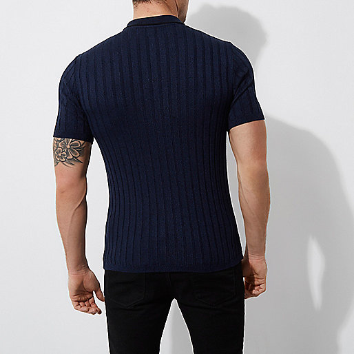 rose gold bag river island,jacques-vertuk Clothes Shop Dark blue ribbed muscle fit polo shirt Polo Shirts men