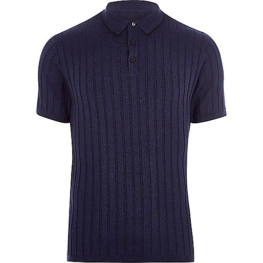 jacques-vertuk Dark blue ribbed muscle fit polo shirt 302645 men Polo Shirts