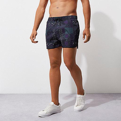 river island mens puffer jacket,jacques-vertuk Dresses Sale Dark blue tile print runner swim trunks Shorts Sale men