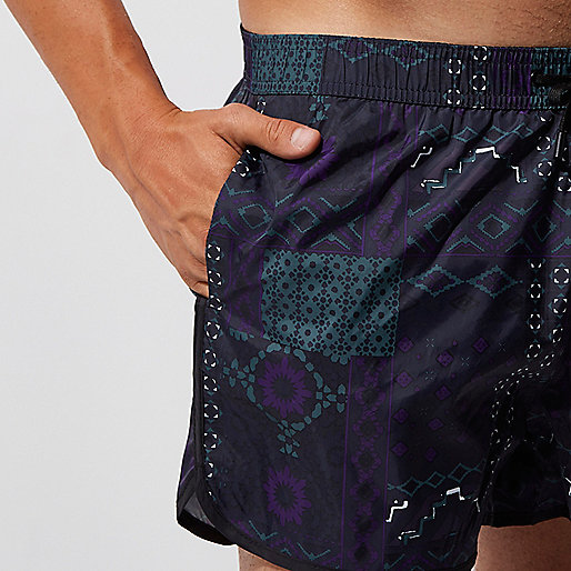 black ri monogram embossed patent bag,jacques-vertuk UK Dark blue tile print runner swim trunks men 302838