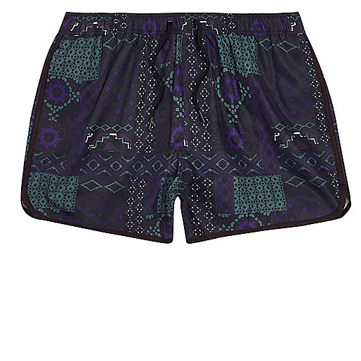 jacques-vertuk Dark blue tile print runner swim trunks 302838 men Shorts