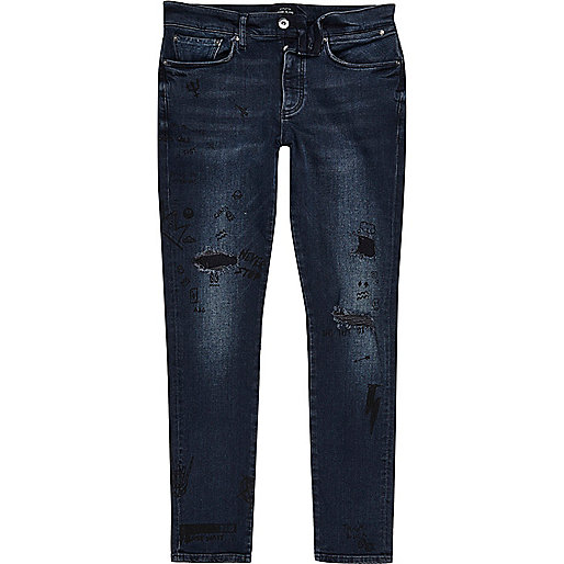 jacques-vertuk Dark blue wash doodle skinny fit Sid jeans 298540 men Jeans