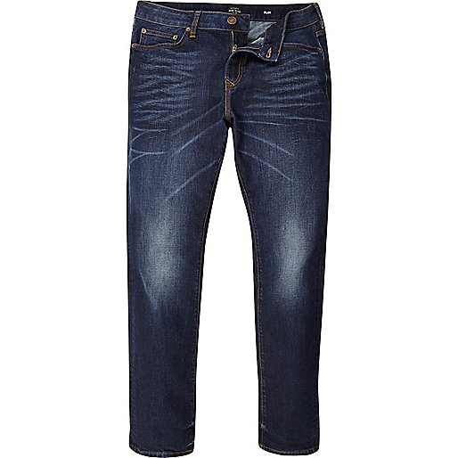 mens brown boots river island,Official jacques-vertuk Website Dark blue wash Dylan slim fit jeans Slim Jeans Jeans men