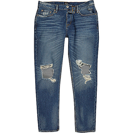 jacques-vertuk Dark blue wash ripped Jimmy tapered jeans 299520 men Jeans