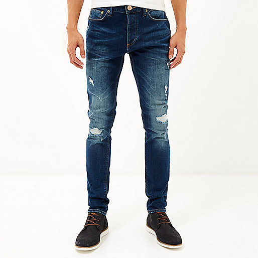 beige boots river island,Island In A River Dark blue wash ripped Sid skinny jeans Jeans Sale men