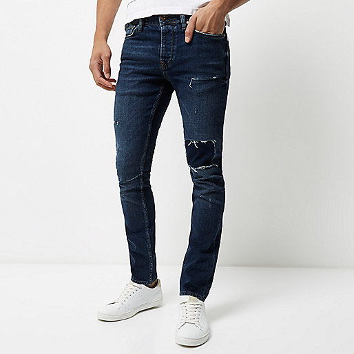 river island cami,jacques-vertuk Ireland Dark blue wash ripped Sid skinny jeans men 295481